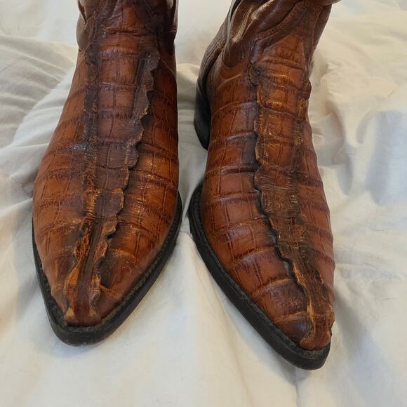 El General Brown Croc/Ostrich Print Leather Cowboy Boots Mens 11 Mex 30 Western main image 8